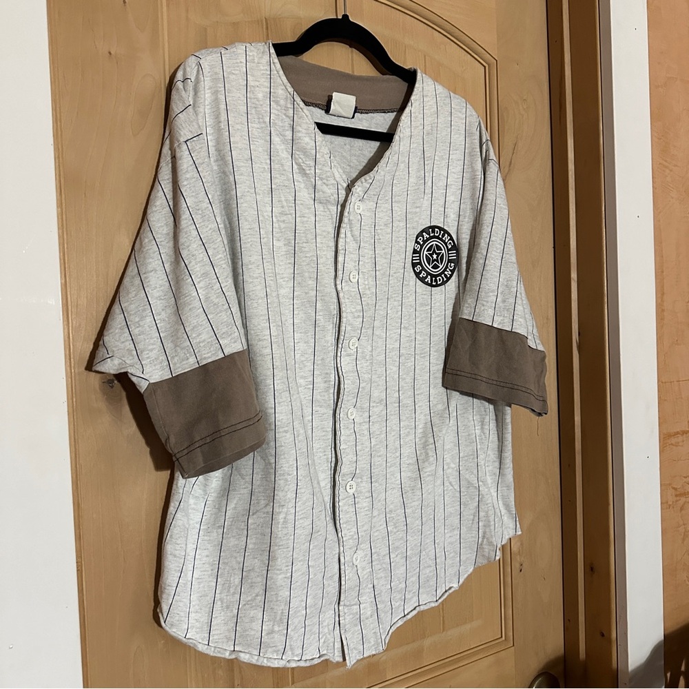 Vintage Spalding Gray and Brown Button Down Shirt Baseball